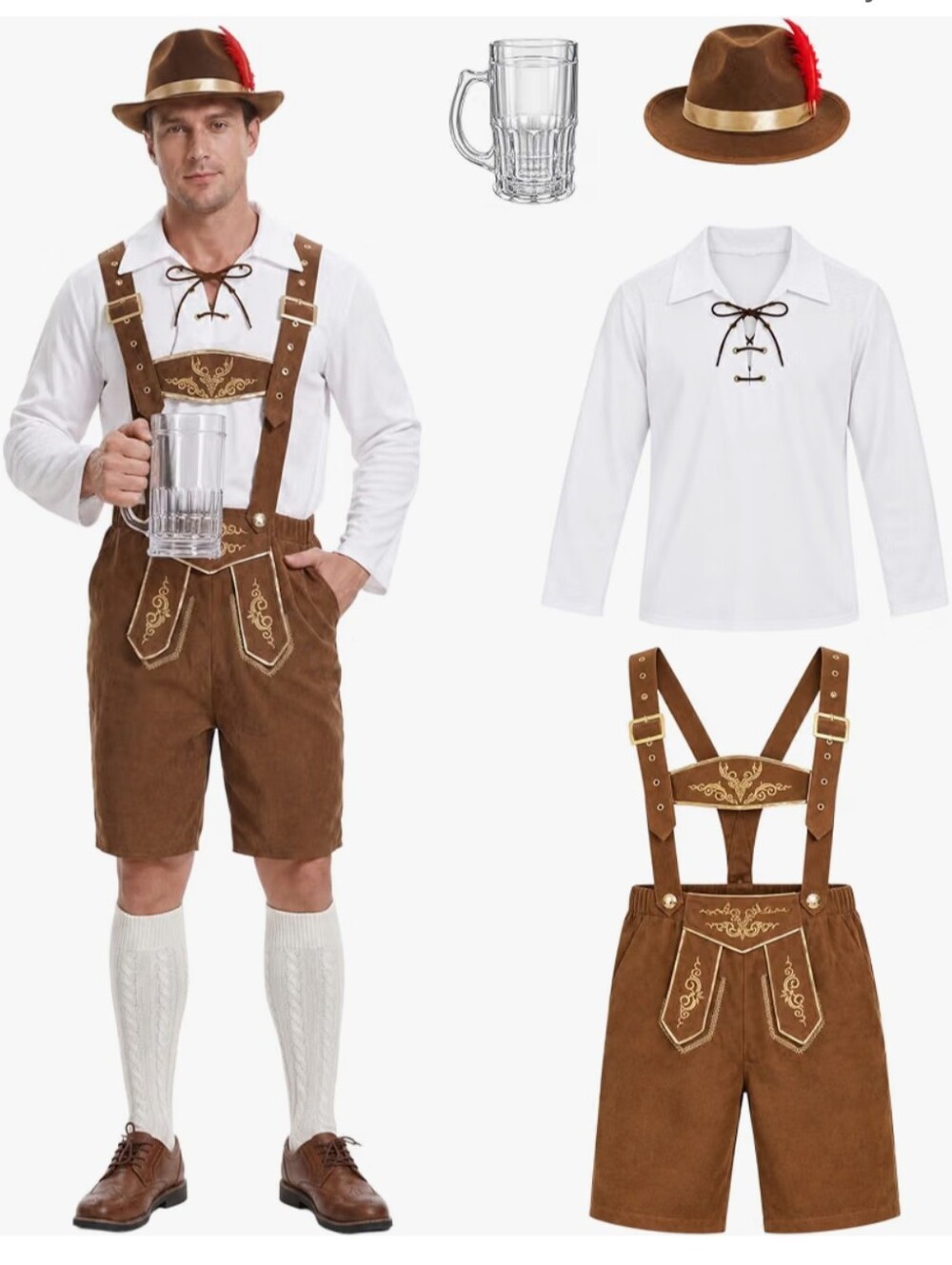 Men’s Lederhosen Oktoberfest Costume Full Set Medium Bavarian German Beer Fest